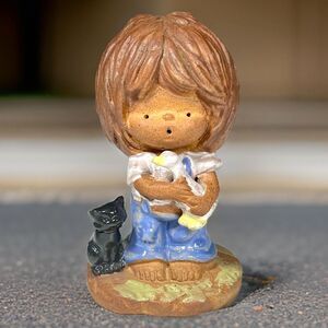 Vintage Napcoware‎ Clay Art Figurine Girl with Cat and Duck Napco Retro 70's